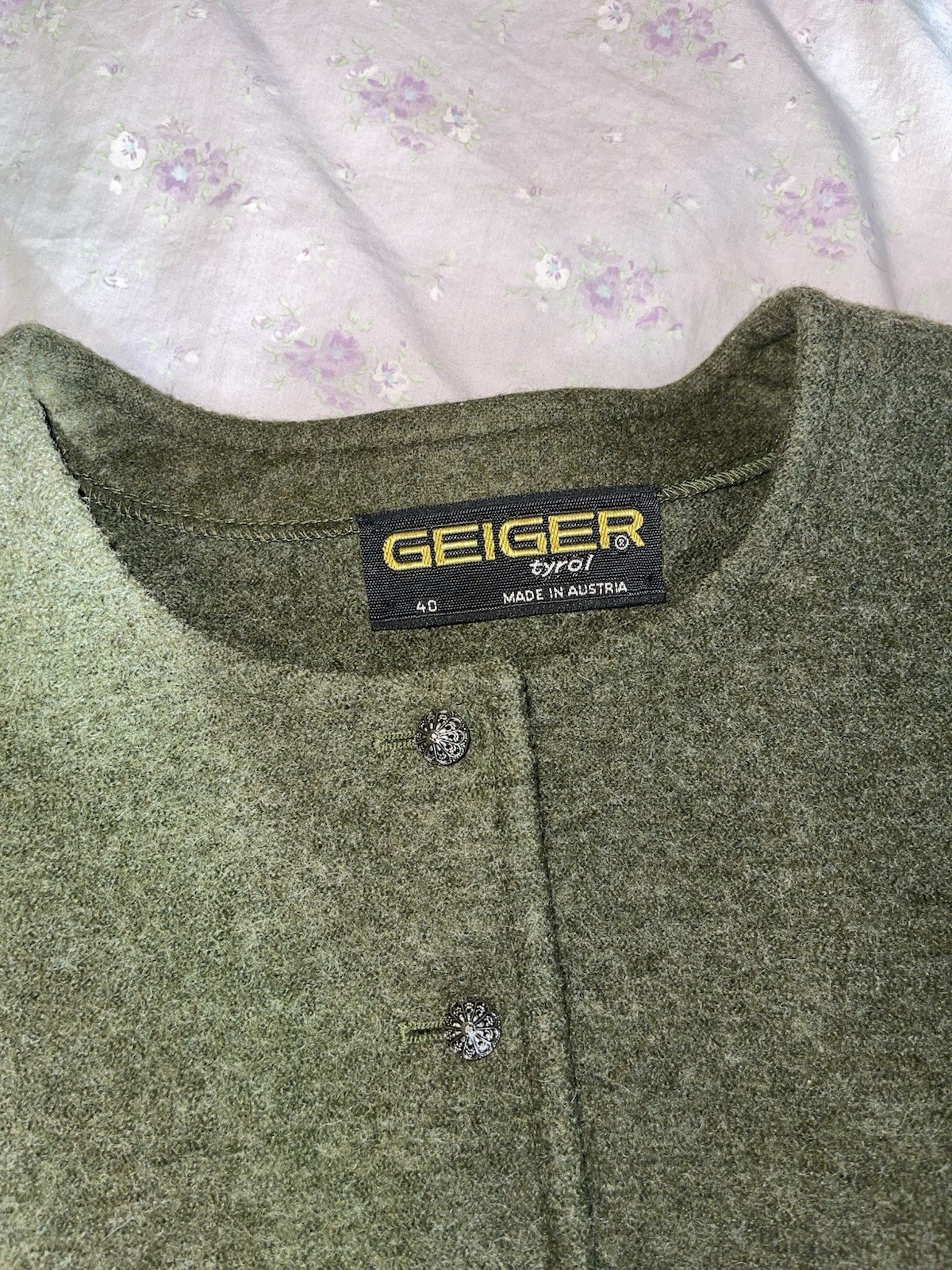 Vintage Austrian Wool Jacket Skirt 2 Piece By Geiger Tyrol Green/Black Size 40