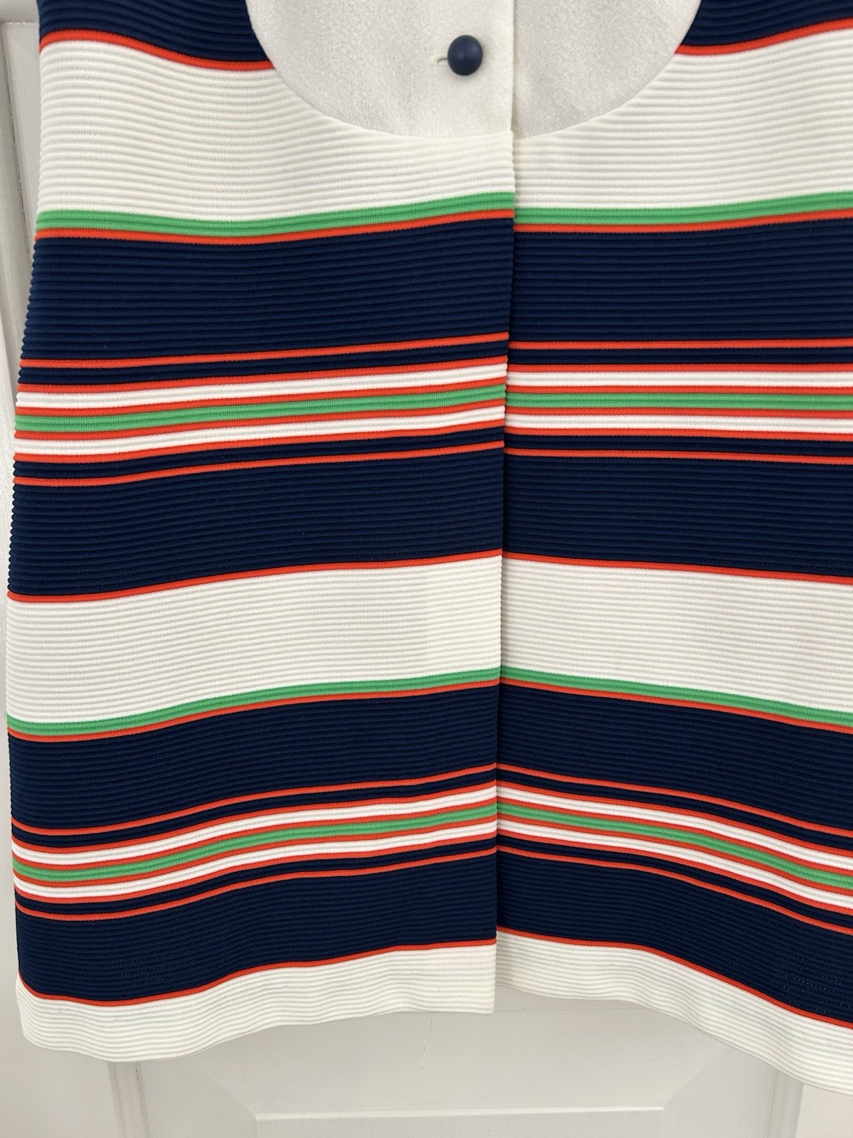 Vintage 70s Mod Stripe Dress Peter Pan Collar Fit Flare Retro A-Line Dress