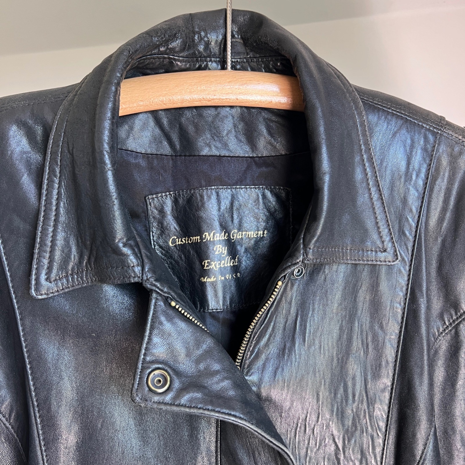 Vintage 80s Leather Jacket Black Biker Moto Dolman Sleeve Batwing Oversized USA
