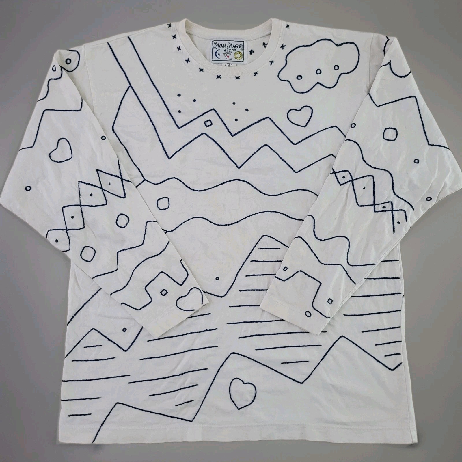 Vintage Swan Magic 90s Embroidered Abstract Graphic Long Sleeve Shirt Size S