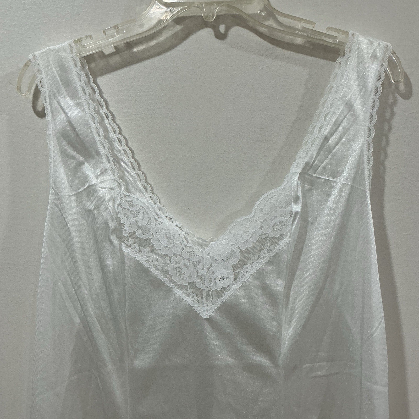 Vintage White Nylon Full Slip Lace Bodice Size 44 Made In USA