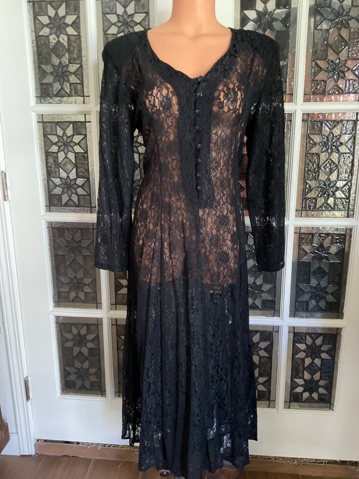 Vtg. Stella Lace Maxi Dress Boho Cottagecore Fairycore whimsical goth witchy