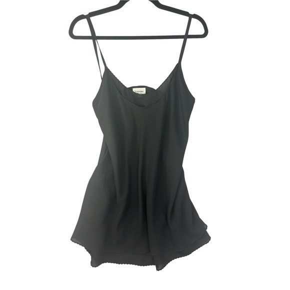 Natori Black Silk Camisole with Delicate Lace Trim