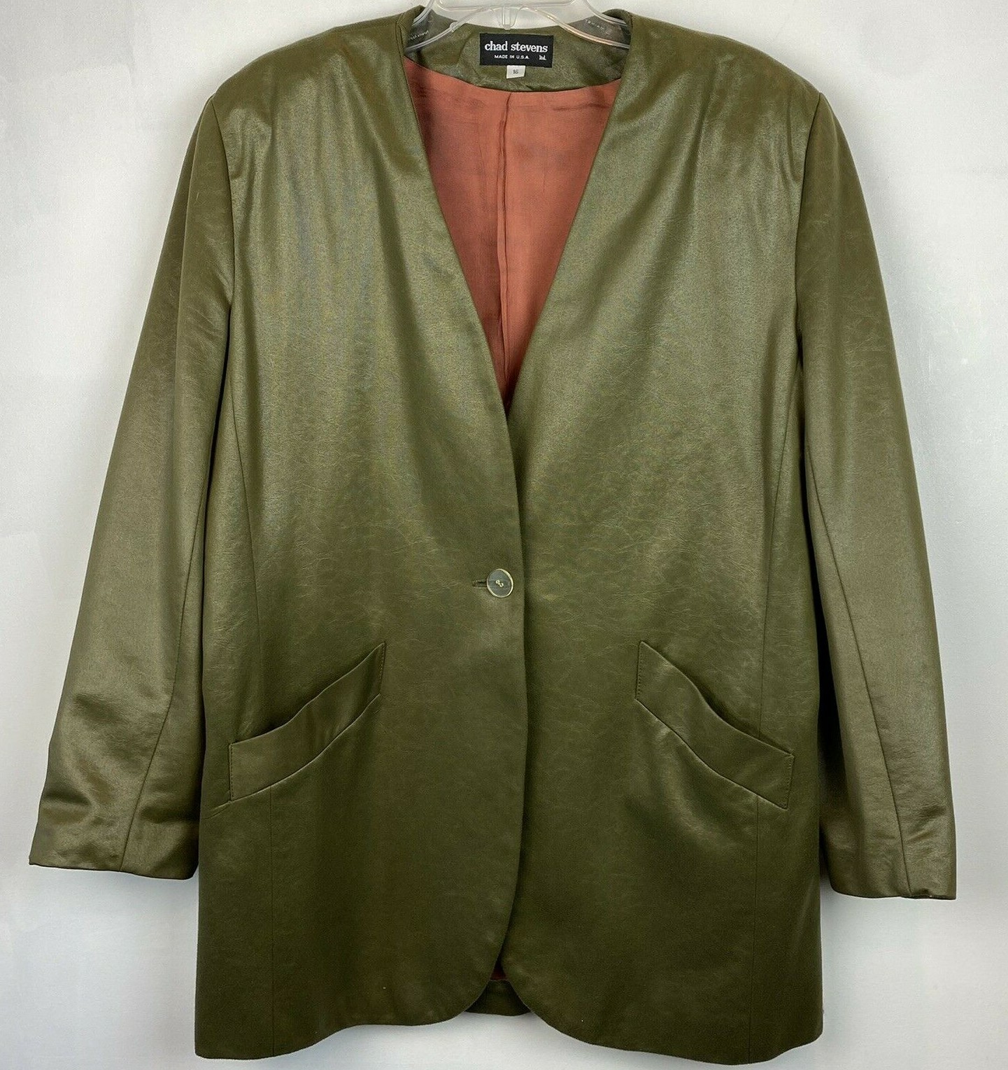 Vtg Blazer Womens 16 Jacket 80&rsquo;s Office Olive Green Poly One Button Lined USA