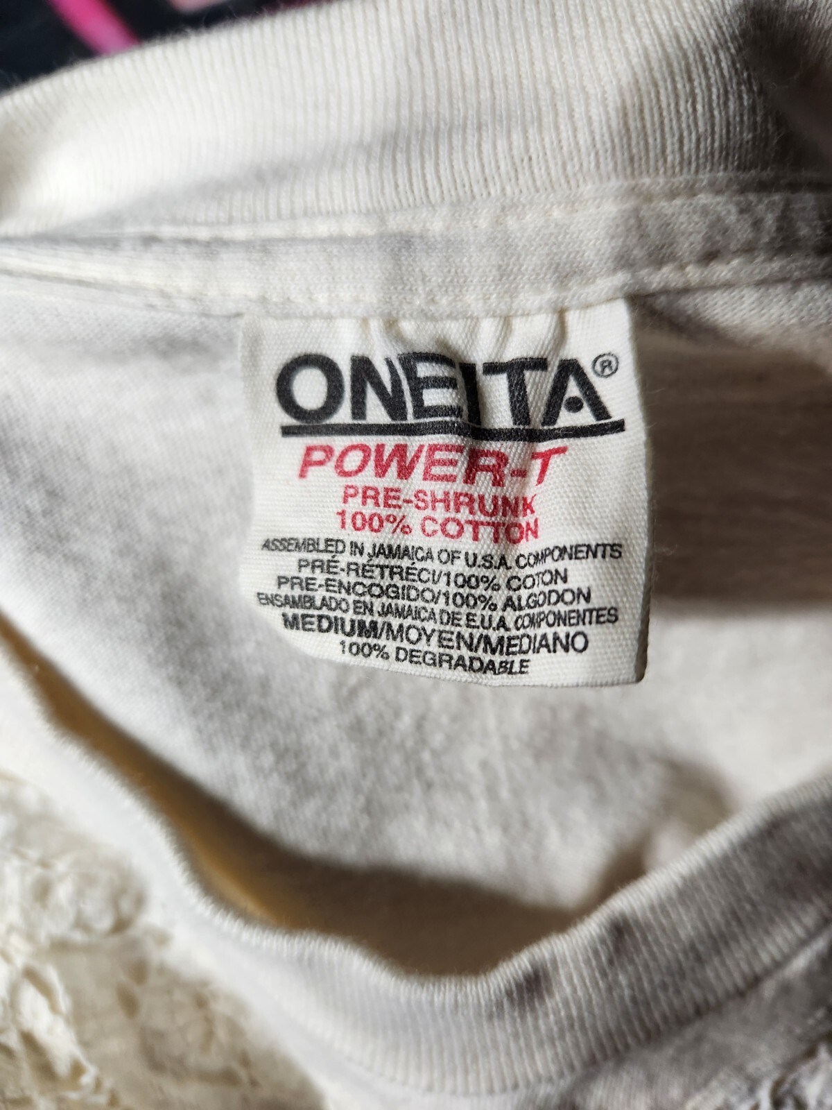 Oneita Power-T – Beige | Embroidered Single Stitch Shirt Women&rsquo;s Size M USA Made