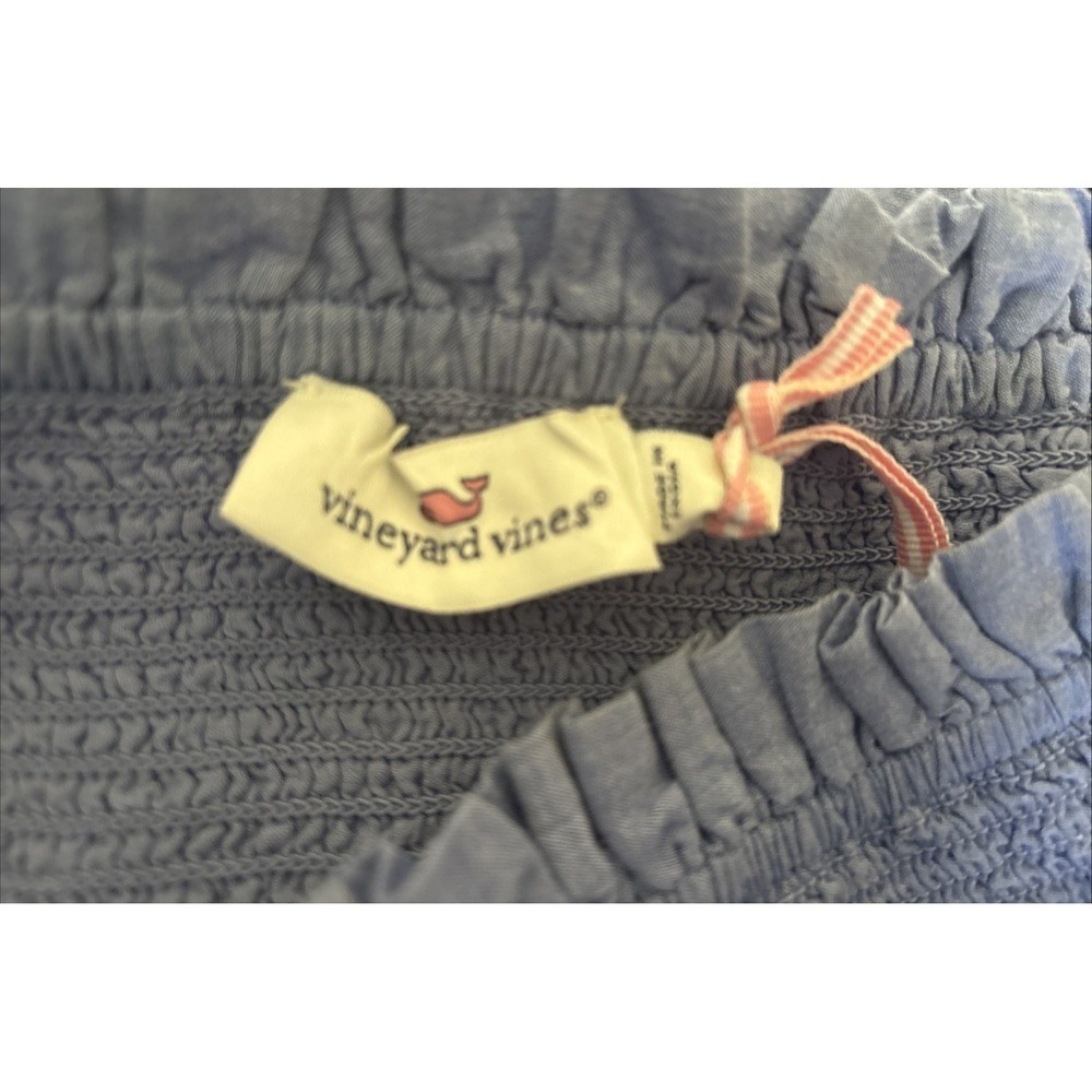 NWT Womens VINEYARD VINES Eyelet Smocked Top Chambray Blue Woven Size Large