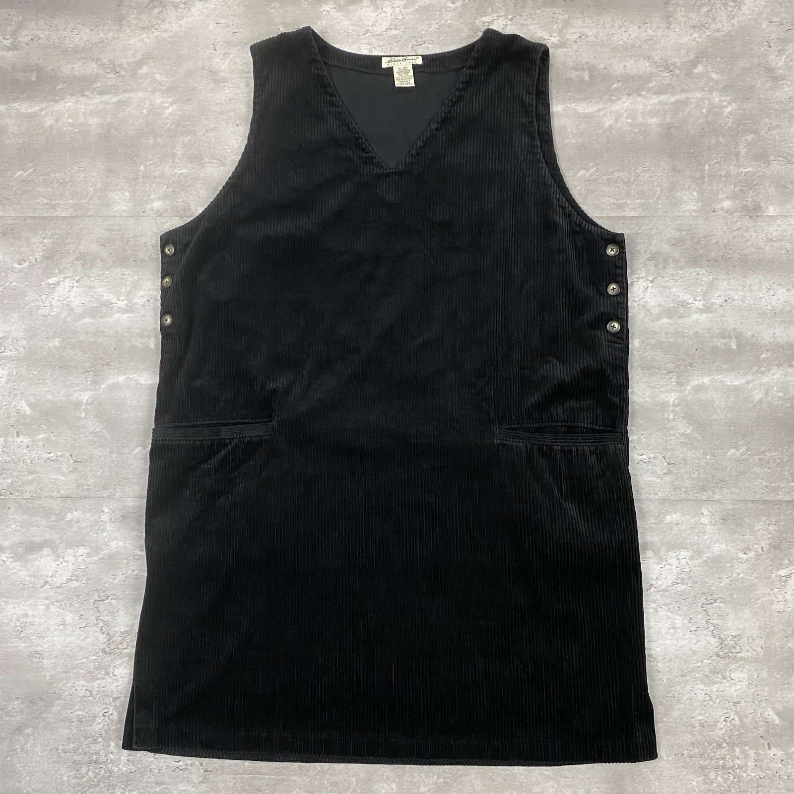 vintage 90s EDDIE BAUER corduroy dress jumper womens XXL black pockets v neck
