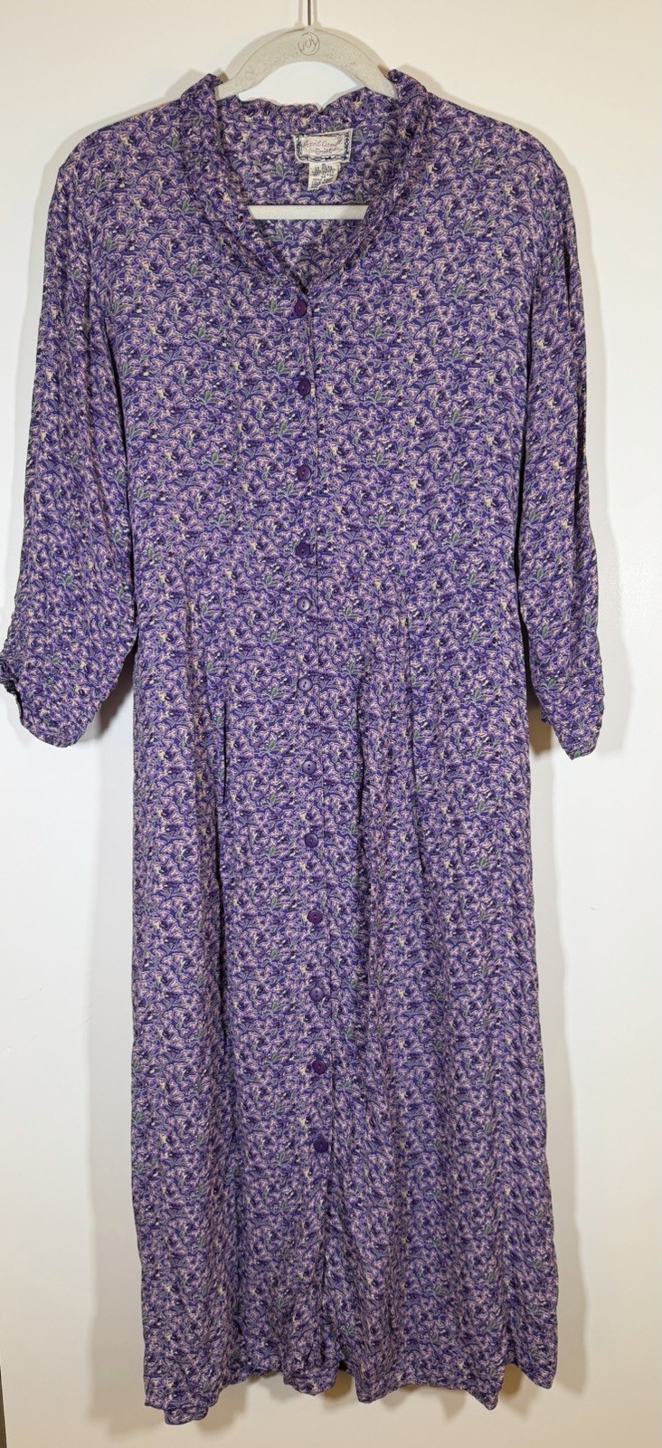 Vintage 90s April Cornell purple floral cottagecore midi indie flowy dress M