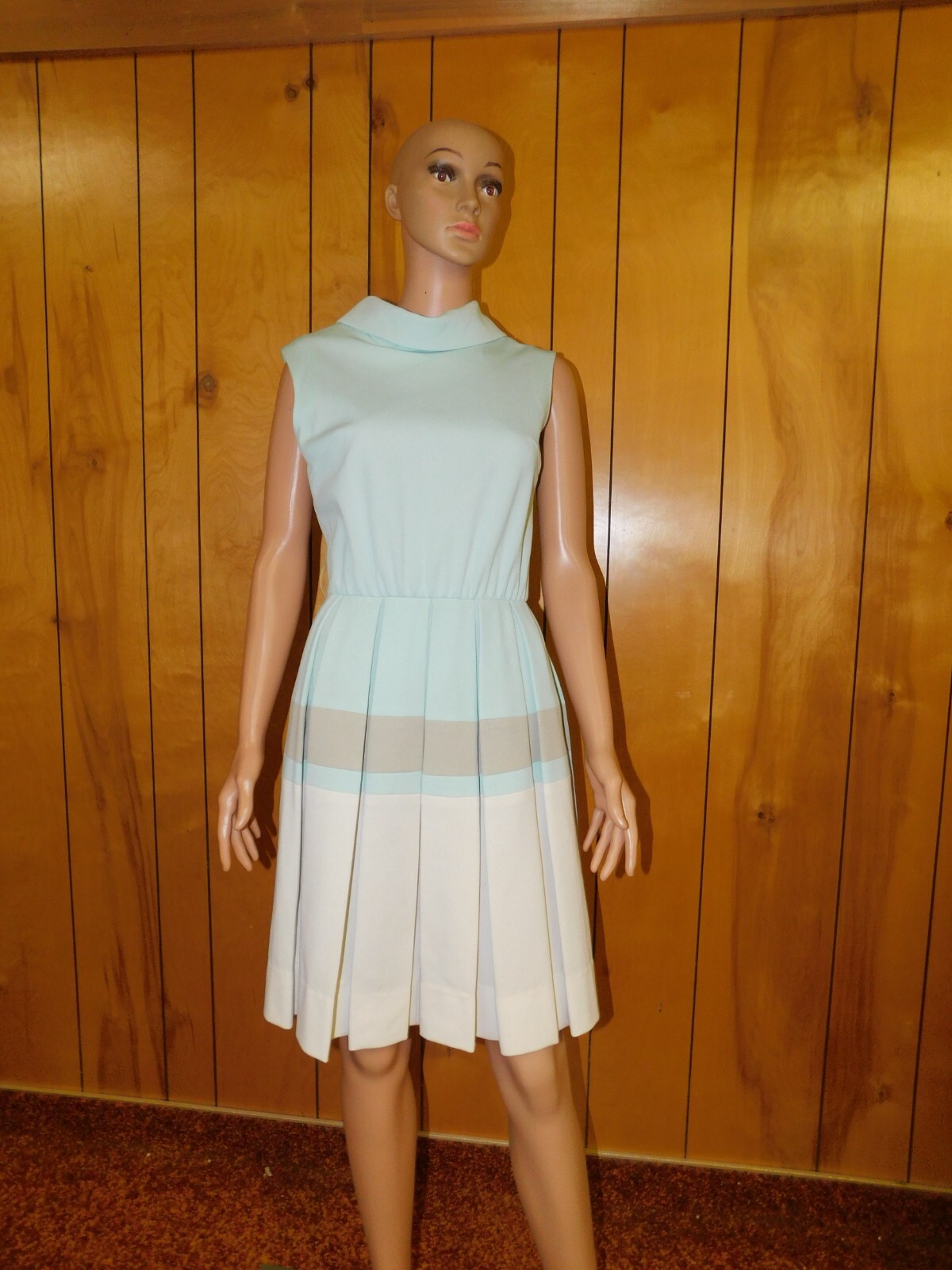 Vintage 60&rsquo;s NARDIS Green Gray White Double Knit Day Dress Waist 28&Prime; *