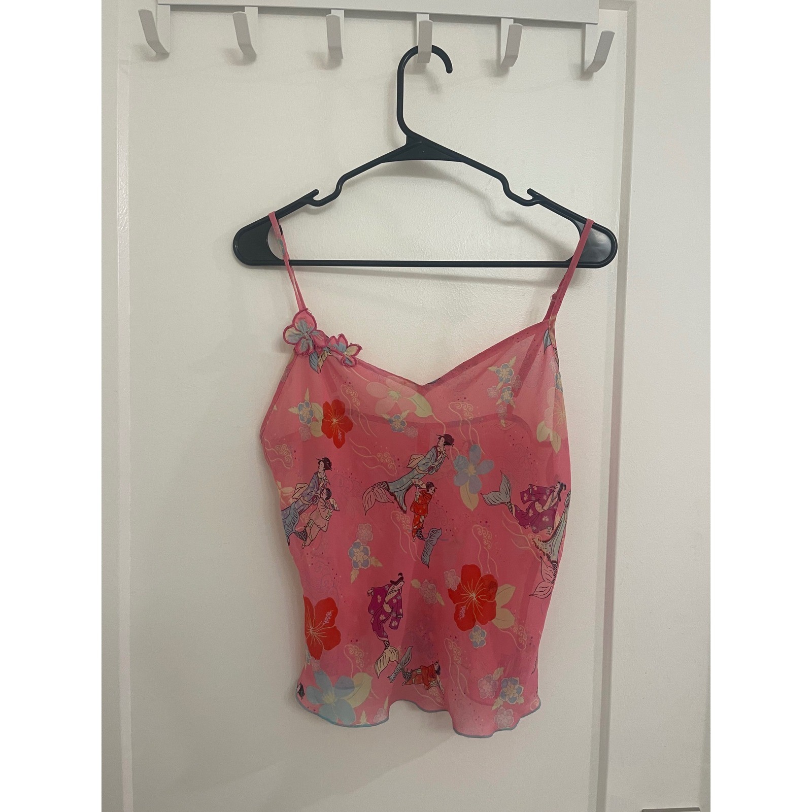 Vintage Y2K Josie Rare Oriental Coconut Girl Beachy Coastal Tank Sheer Pink