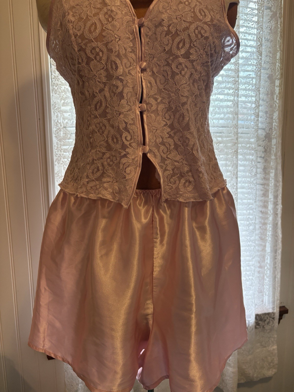Vintage Pink Lace Sleep Set Shorts Large