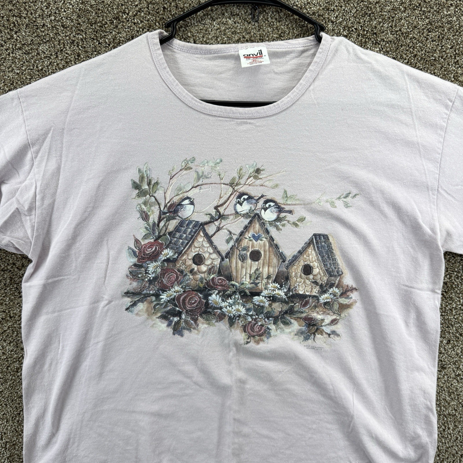 Vintage Bird House T-Shirt Size XL For Women Single Stitch Anvil Tag