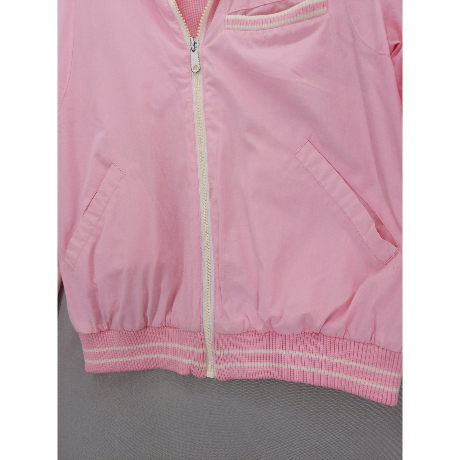 vtg 80s Reversable Celebration Bomber Jacket Womens M Pink Gingham Zip Up