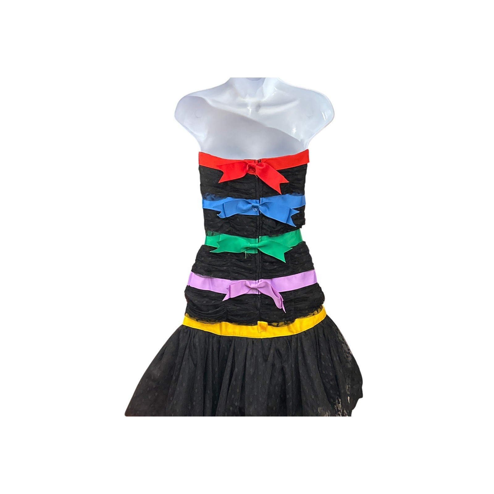 80s I. Magin Strapless Rainbow Bow Party Dress Rainbowcore Maximalist Pride Prom