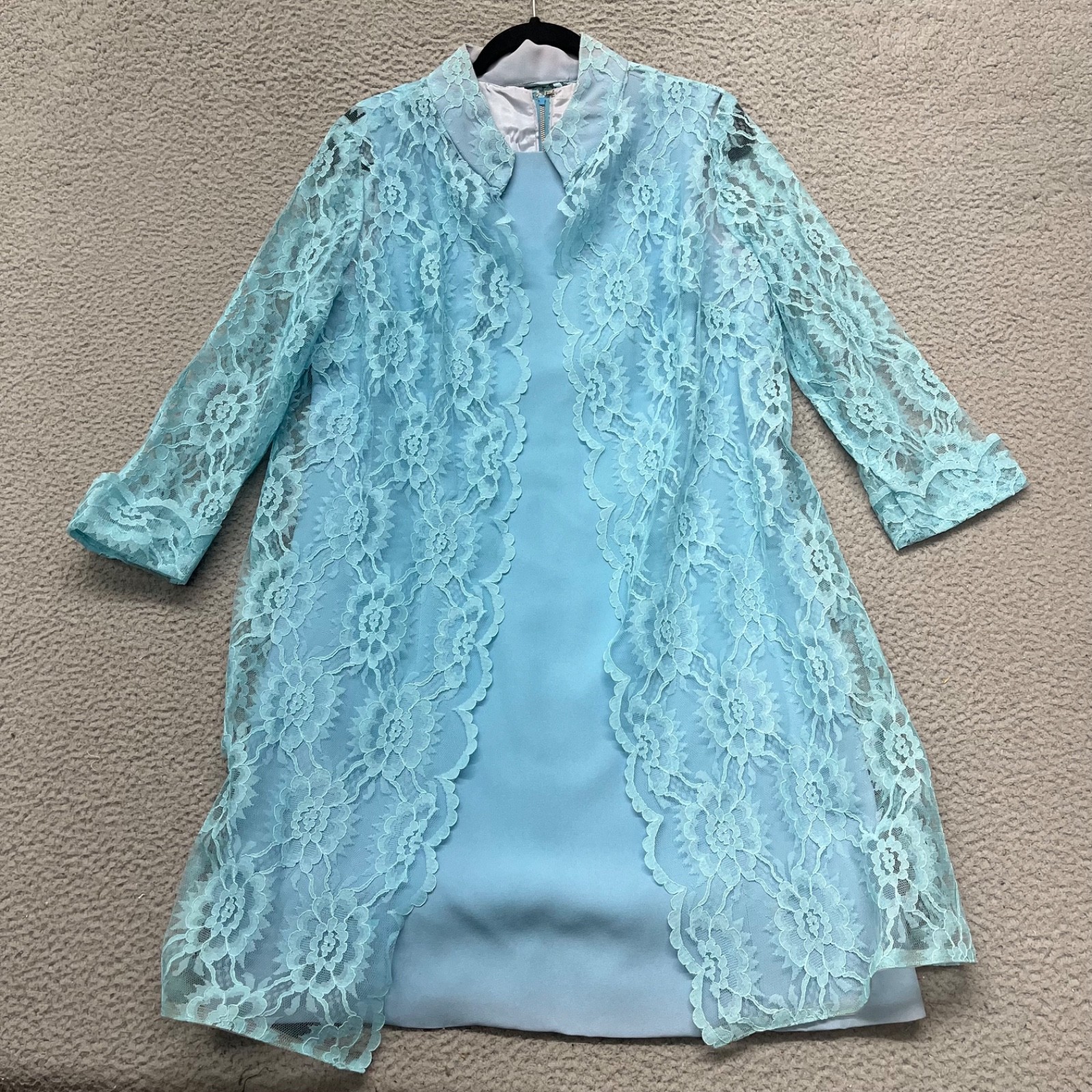 True Vintage Dress Womens 16 Baby Blue Lace Shift Sheer 60&rsquo;s 70&rsquo;s Retro Wedding