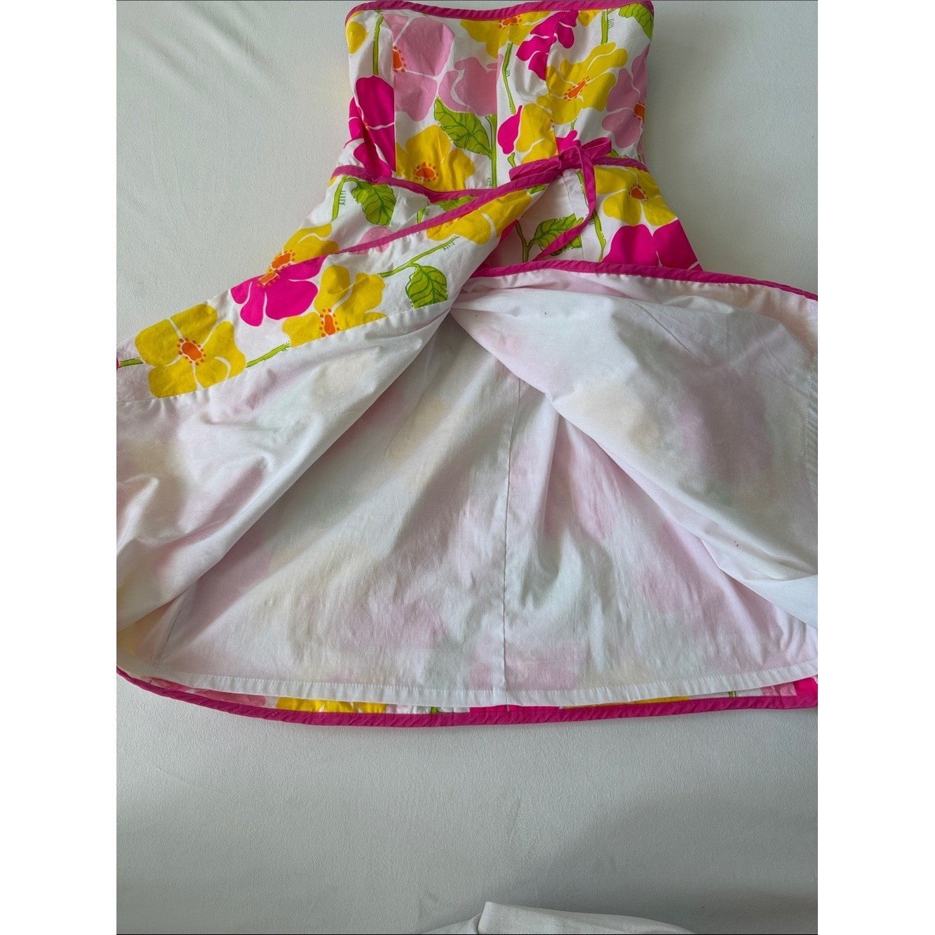 Lilly Pulitzer Vintage Floral Strapless Sundress in Pink, Yellow & White Size 4