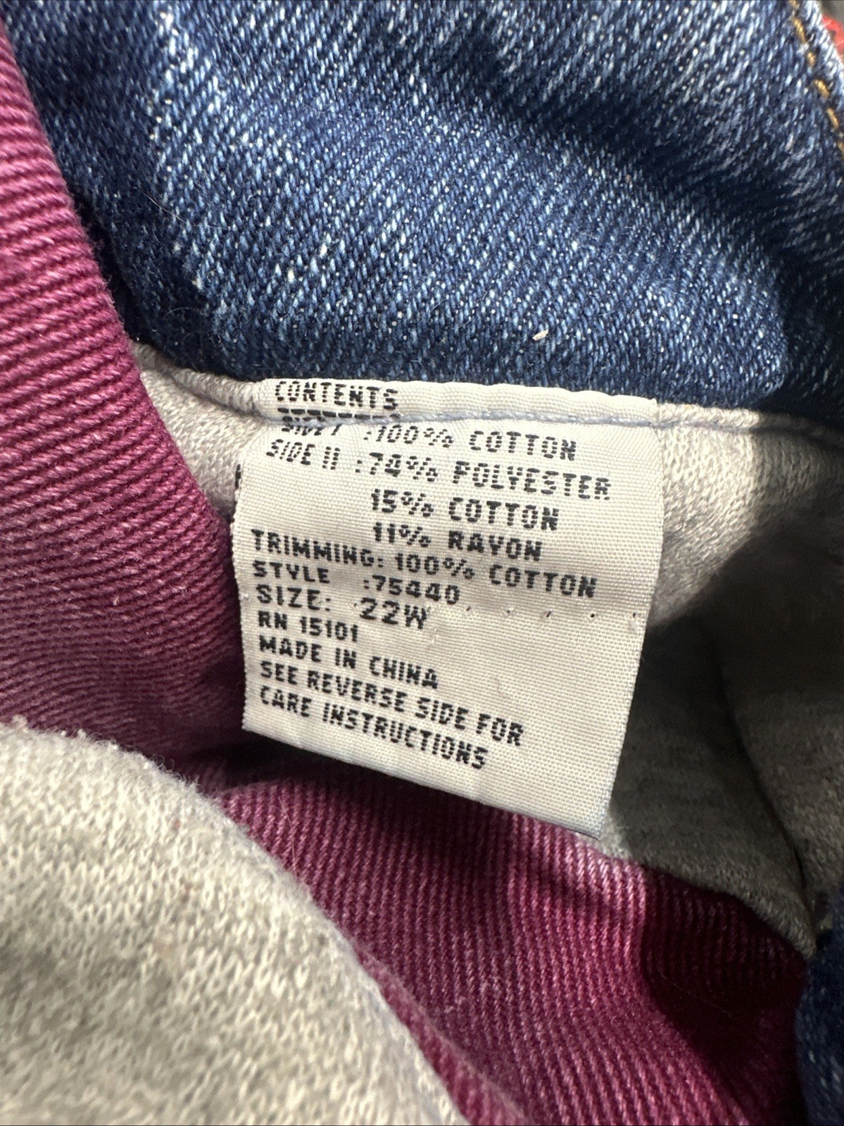 Vintage Reversible Denim Long Jacket With Grey Sweatshirt Interior Size 22 Wide