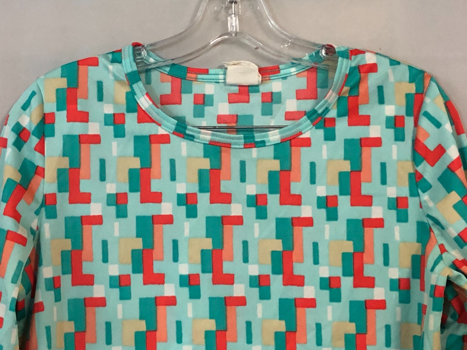 Vintage 70s Aileen Geometric Block Print Long Sleeve Top Mod Retro Size M