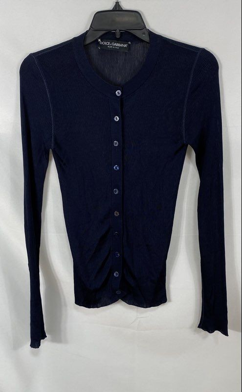 Vintage Y2K Dolce & Gabbana Women&rsquo;s Navy Blue Ribbed Rayon Cardigan IT 40 Small