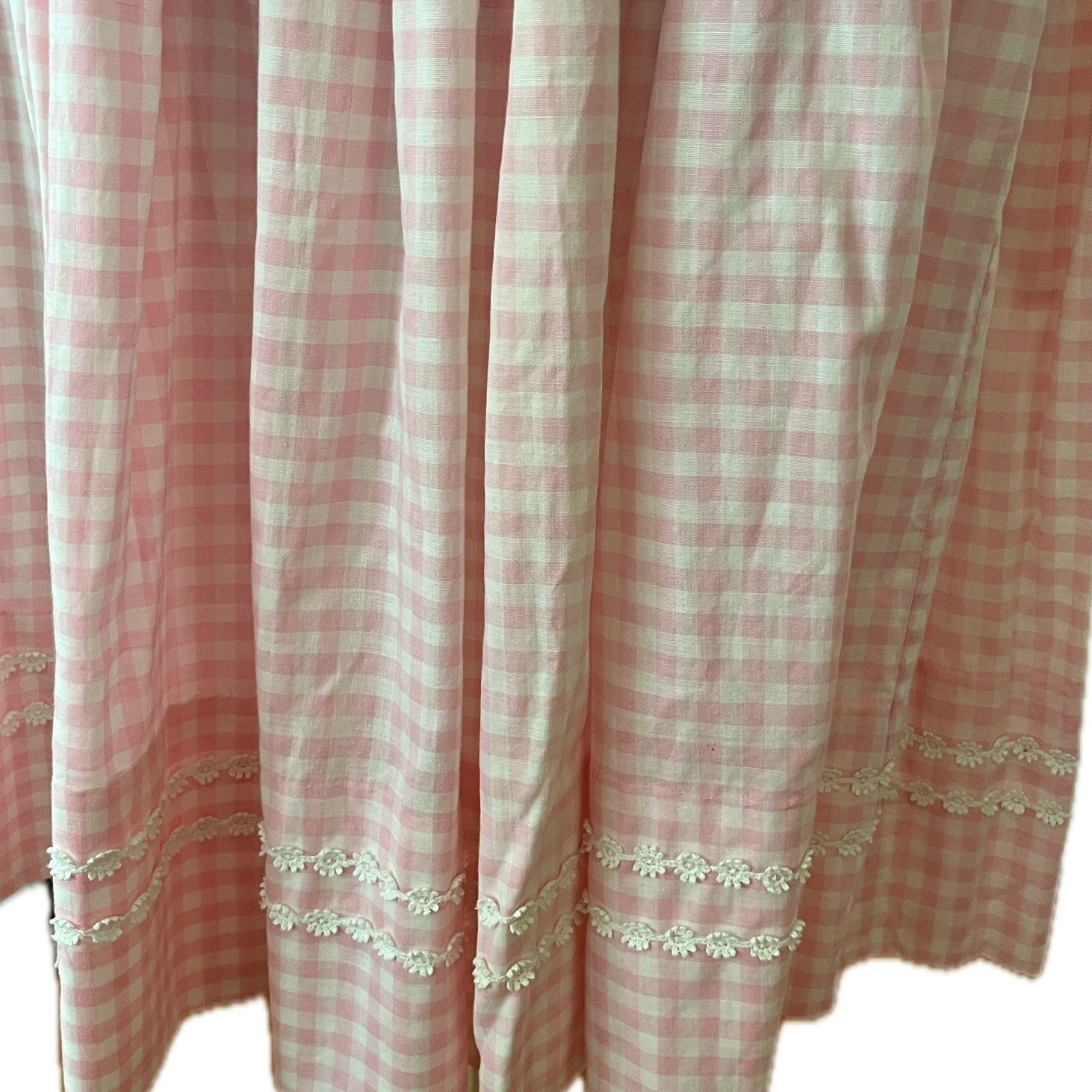 Handmade Vintage 60s Pink Gingham Two Piece Set Floral Lace Cottagecore Sz S