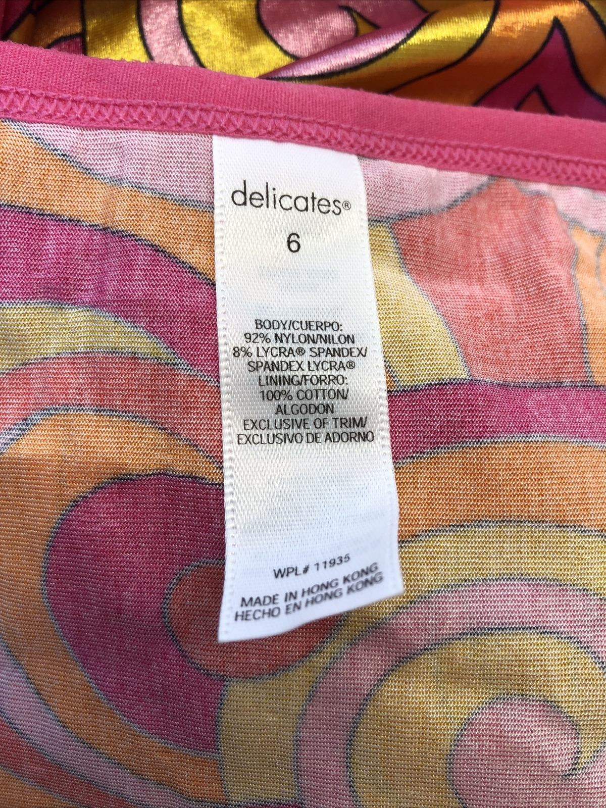 delicates panties high cut leg NWT size 6 bikini groovy Mod Pink Orange Swirl