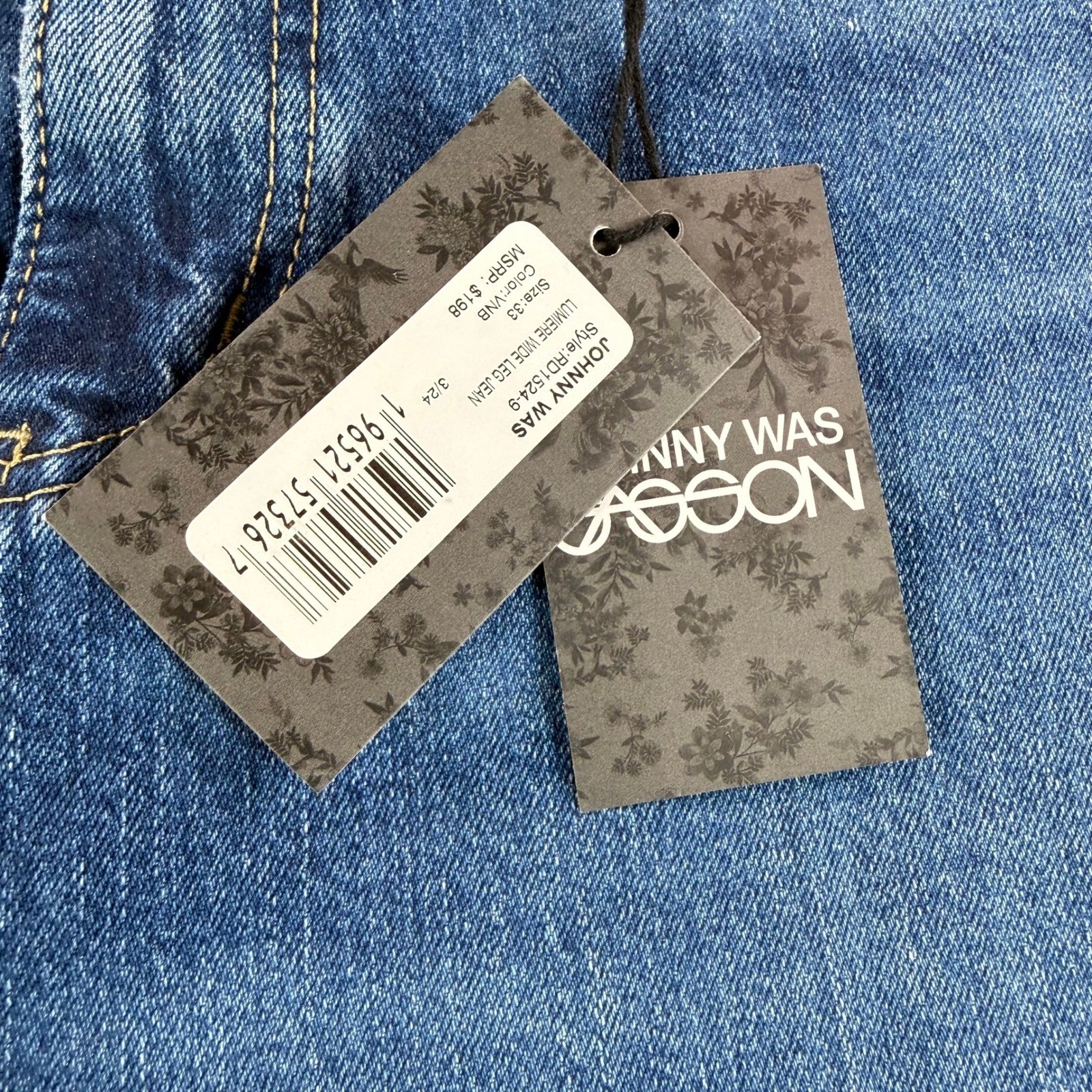 NWT Johnny Was Jaxon Lumiere Wide Leg Jeans Vintage Blue Pocket Size 33 $198