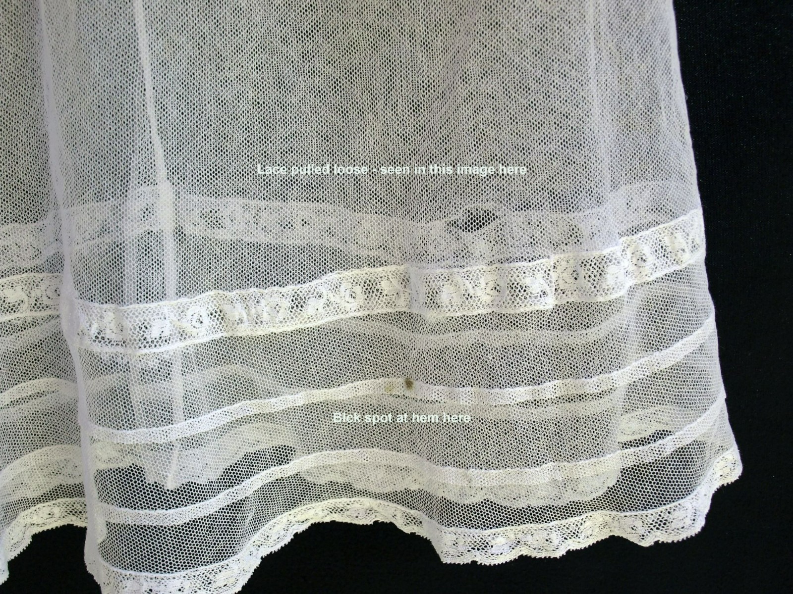 Edwardian White Embroidered Sheer Net Lace Dress Young Woman Girl 25&Prime; Waist 36.5