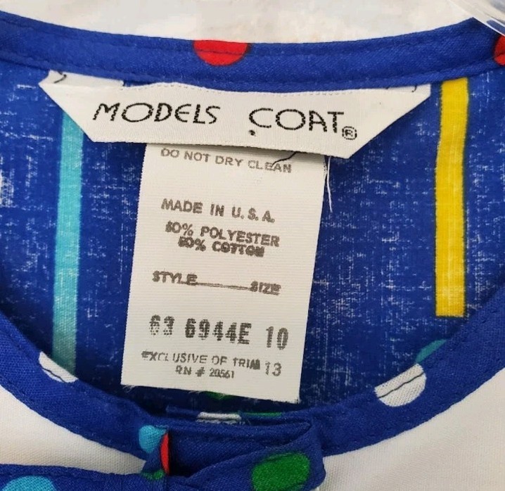Vtg Models Coat Sz 10 Blue Multicolor House Dress Sailor Collar Snap Front NEW