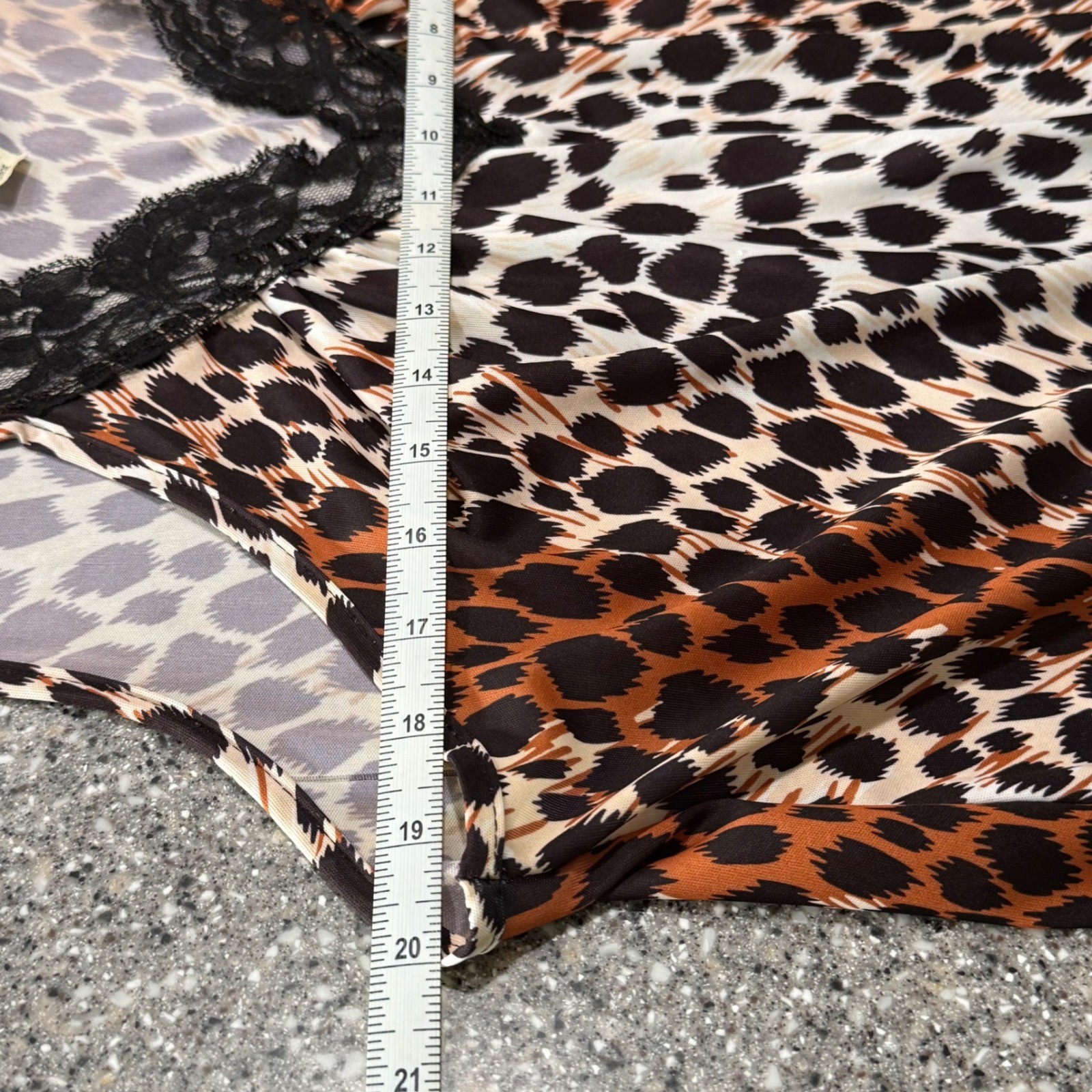 Heather Collection Vintage Leopard Print Lace Trim Maxi Slip Dress L Made in USA