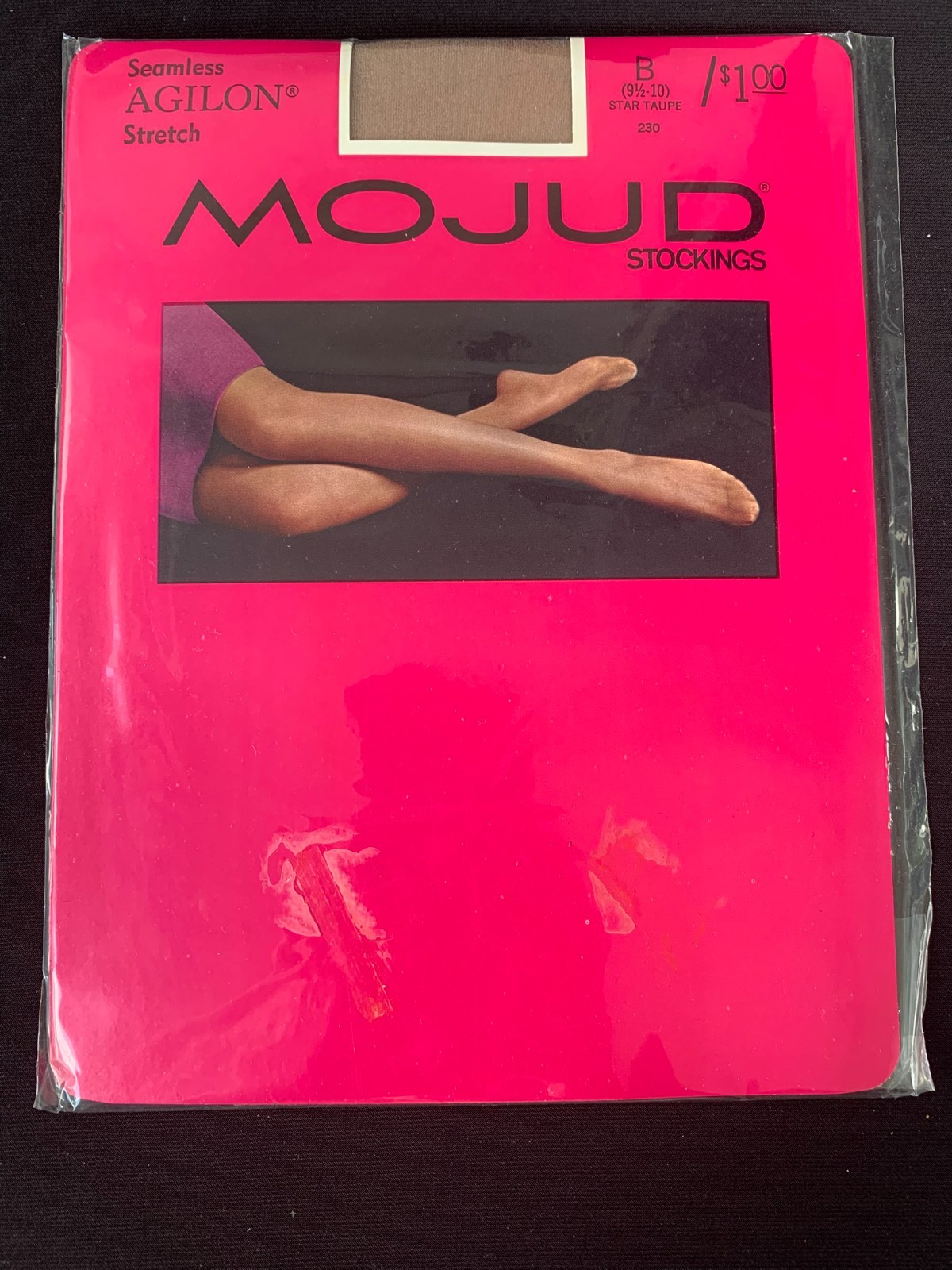 Vintage Mojud Nylon Stockings Seamless AGILON Stretch B 9 1/2-10 Star Taupe