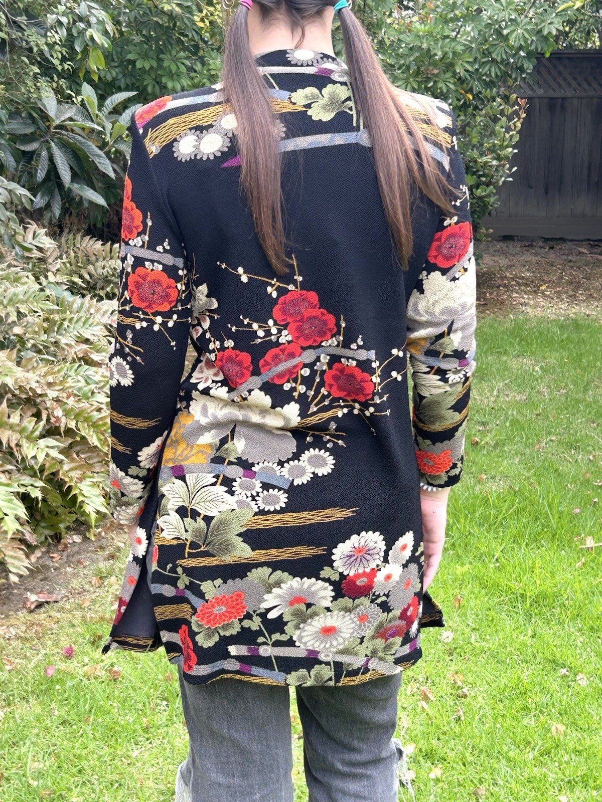 Vtg Connie’s Moonlight Duster Light Weight Coat Floral Asian USA Art To Wear