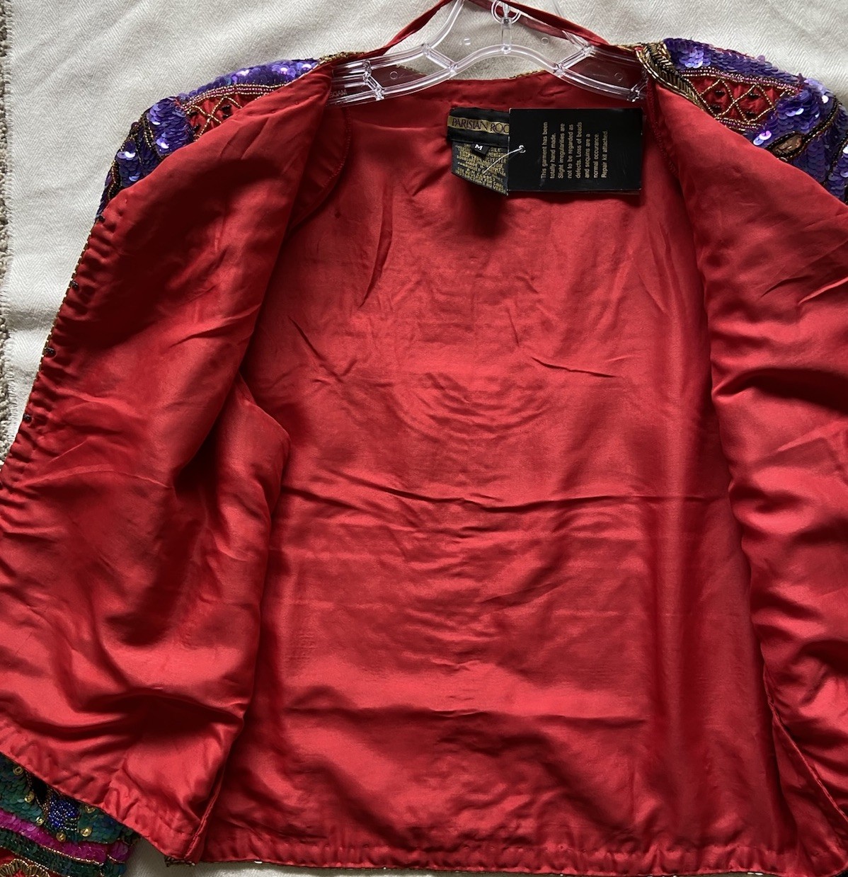 Vintage Women’s Beaded Sequined Jacket 100% SILK Bolero Sz. M By Parisian Room