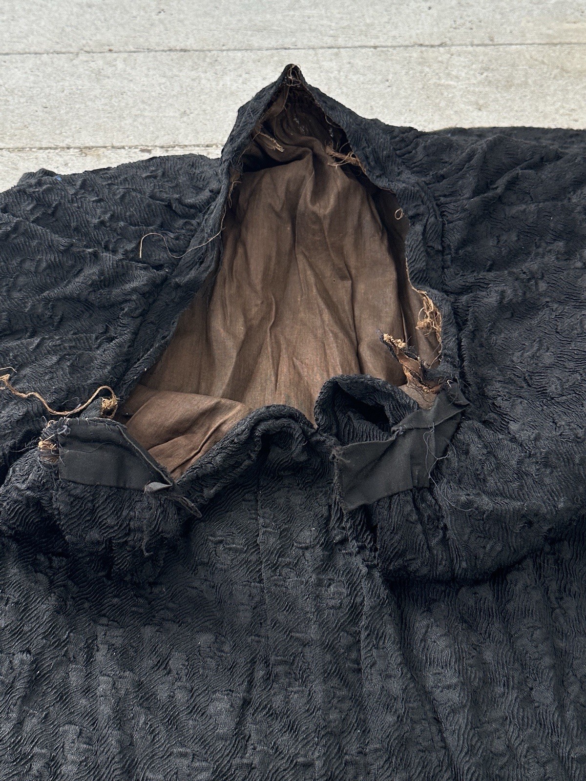 Antique Edwardian Mourning Era Textured Walking Skirt As Is