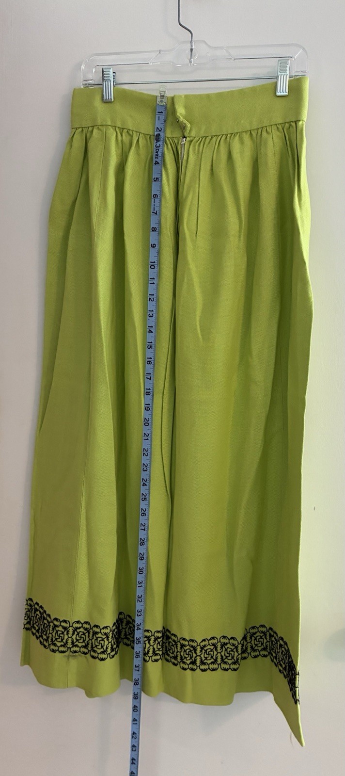 vtg 1970s Handmade Embroidered Lime Green long skirt GEORGOUS waist 29in