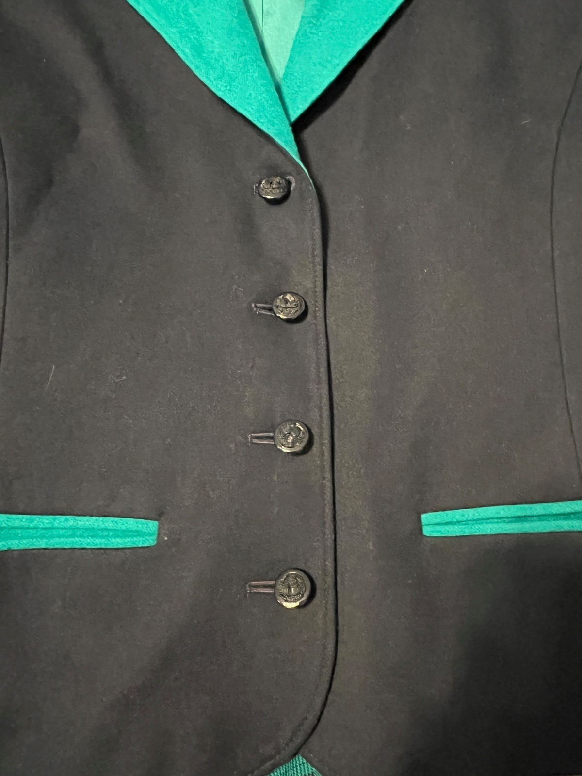 Vtg Miss Pendleton Virgin Wool Blazer Pleated Skirt Navy Turquoise Green Size 8