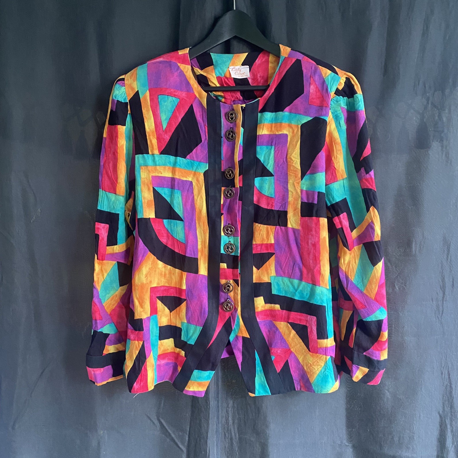 Lady Carol of NY Geometric multicolor vintage retro jacket blazer ! Xl