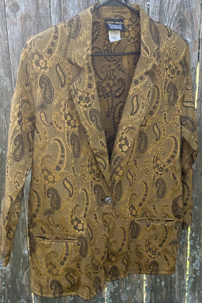 Trimmings Gold Paisley Print Blazer Women’s Size M Style# 10263 Special Occasion