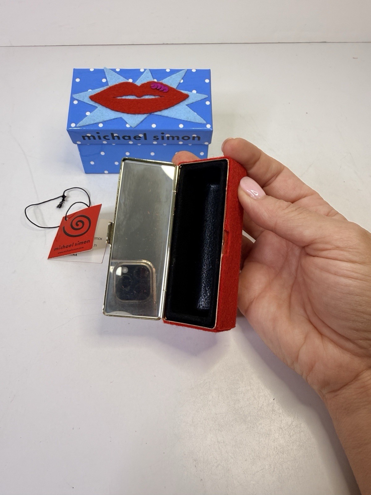 RARE Michael Simon Christmas Lipstick Case Ugly Sweater Style Beaded Sequins
