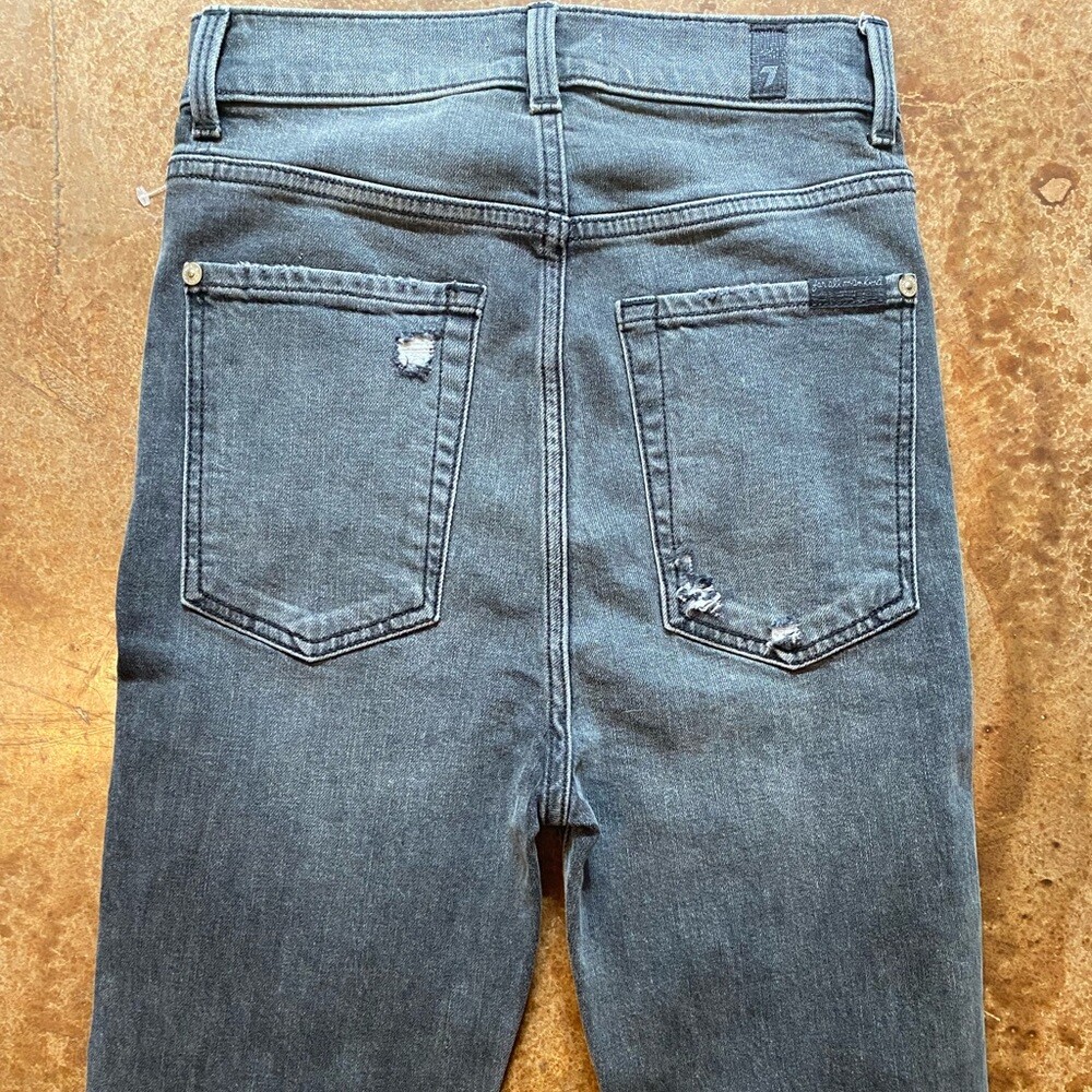 7 for all Mankind high waist distressed grey stretch skinny jeans