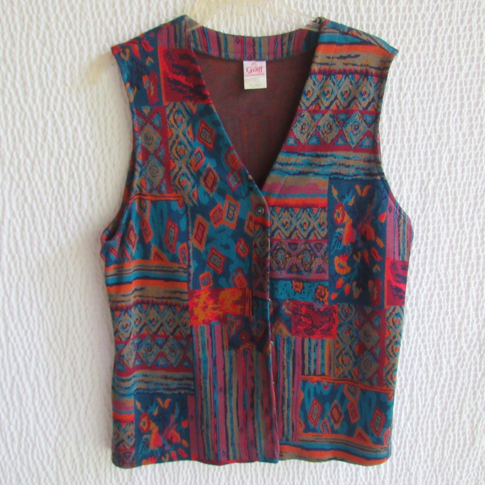 Colorful Abstract Cardigan Sweater Vest XL Grannycore Vintage Graff Art to Wear