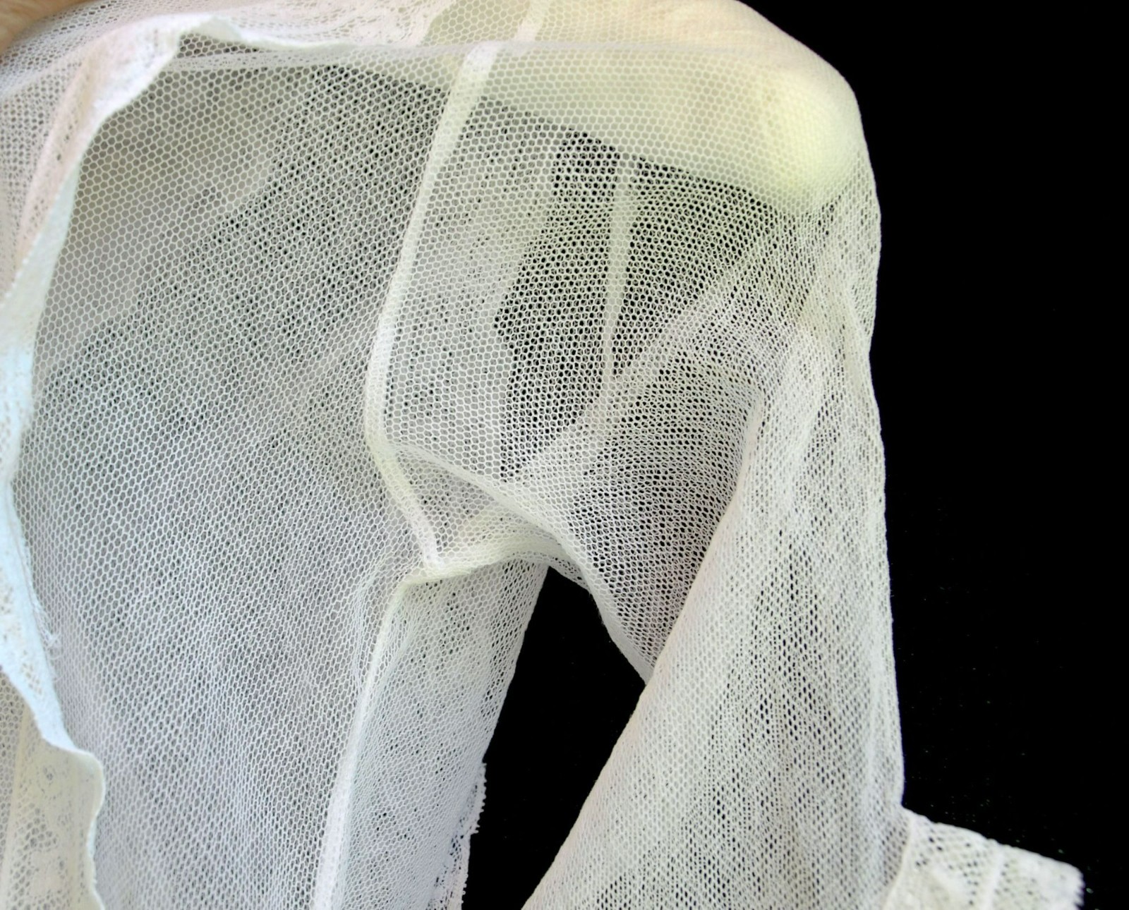 Edwardian White Embroidered Sheer Net Lace Dress Young Woman Girl 25&Prime; Waist 36.5