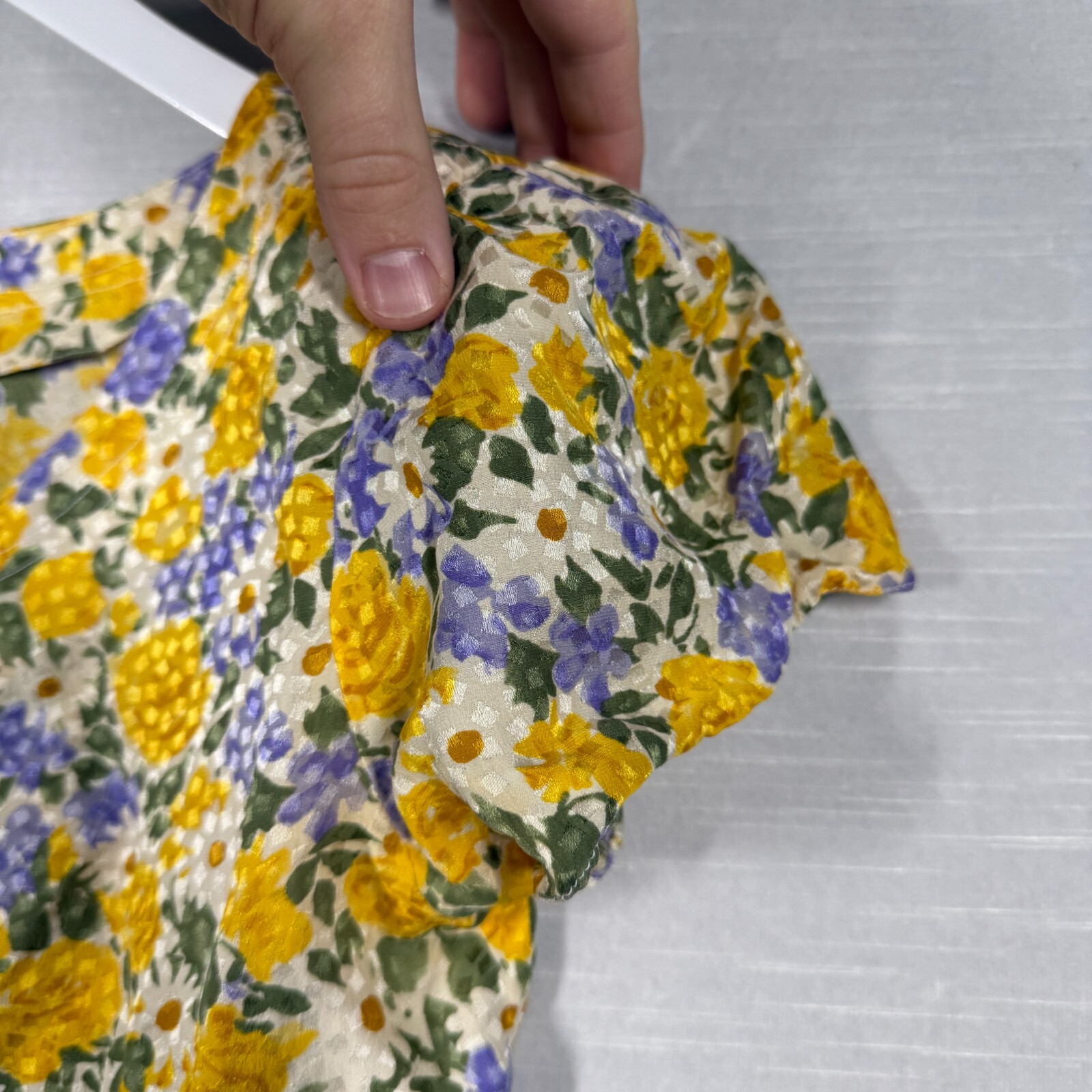 Vintage Maggy London Dress Womens 6 Yellow Button Up Pleated Romantic 80s Silk
