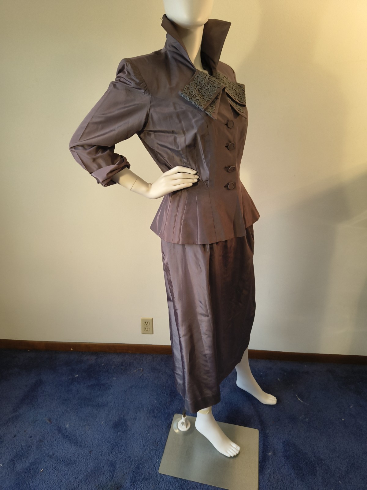 Vintage 50&rsquo;s Parness Feinstein 2pc Purple Sharkskin Taffeta Cocktail Dress