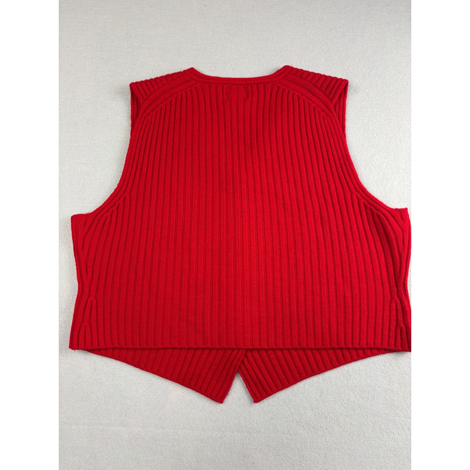 Jacqueline Ferrar Red Merino Wool Ribbed Sweater Vest Button Front Large Vintage