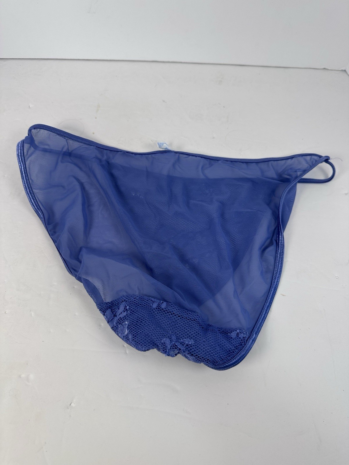 Vintage PANTIES String Bikini BRIEF Hi-cut NYLON Satin FLORAL Lace Purple~L/7