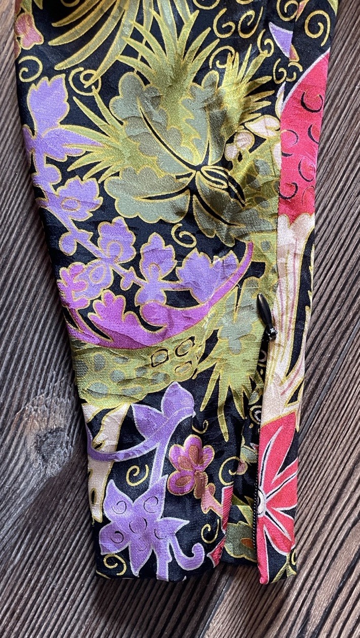 Vintage Luxury Silk Floral Coat Dress Quilted Trim Stanley Platos Martin Ross