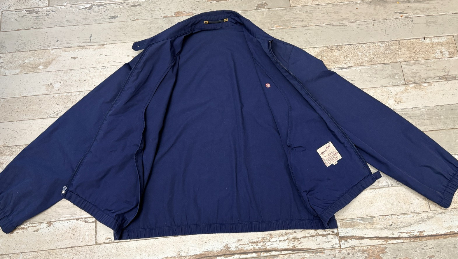 VTG Etienne Aigner Jacket Harrington Bomber Blouson Woman Size 12 Navy CROPPED