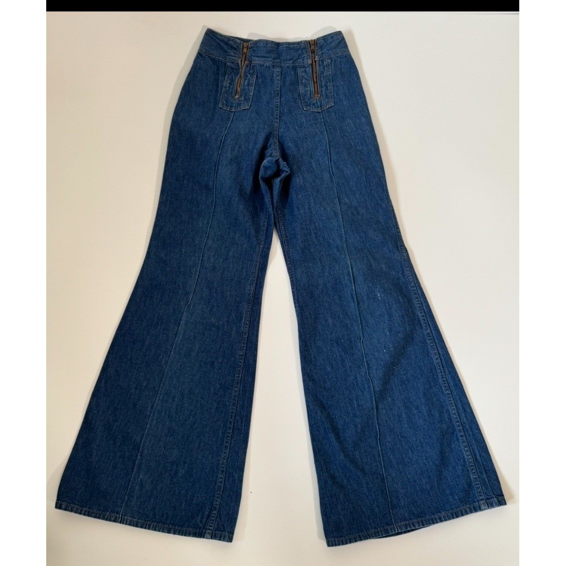 Vintage Altered 70&rsquo;s High Waist Jeans Double Zipper Flare Blue Denim Size 23