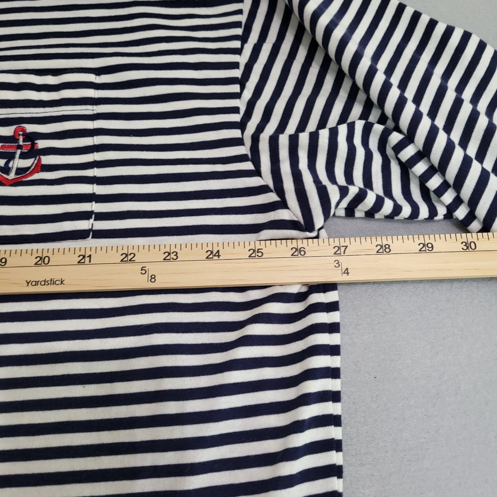VTG Long Sleeve Striped Nautical Shirt Embroidered Anchor Women&rsquo;s 44/24W NOS
