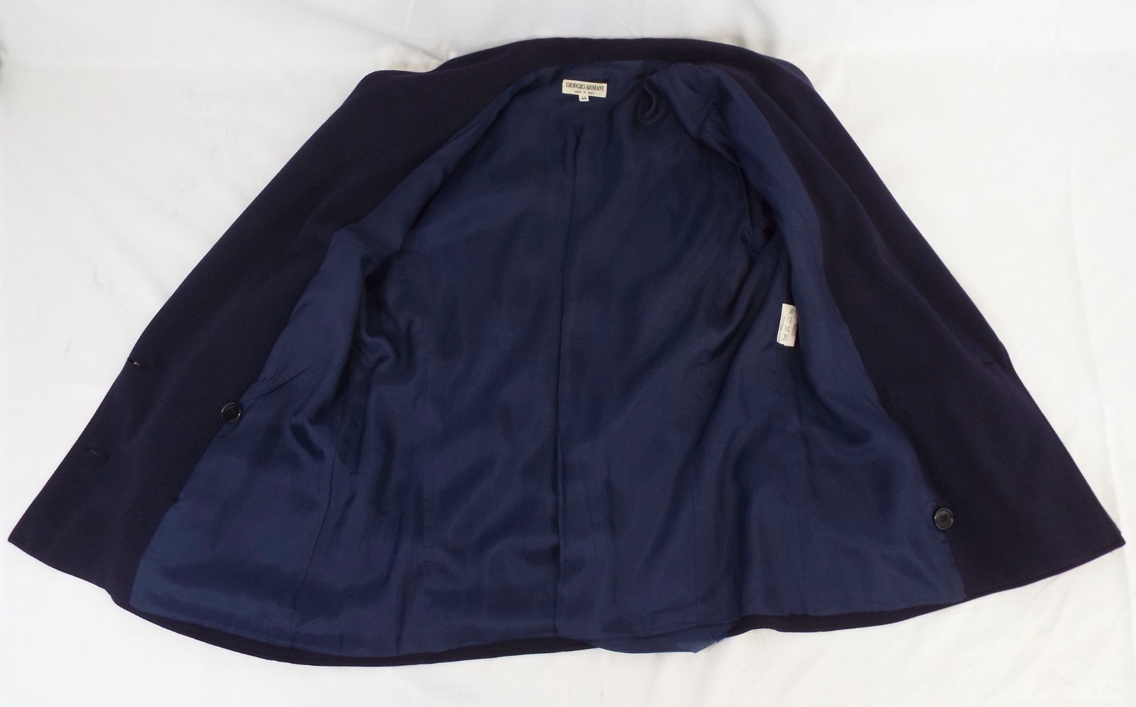 Vintage Giorgio Armani Navy Blue Wool Skirt Suit Double Breasted Blazer 44 Italy